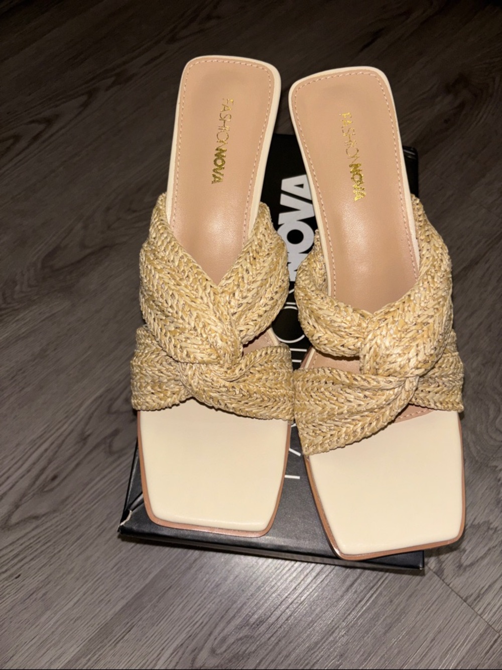 Fashion Nova Beige Braided Slide Mules